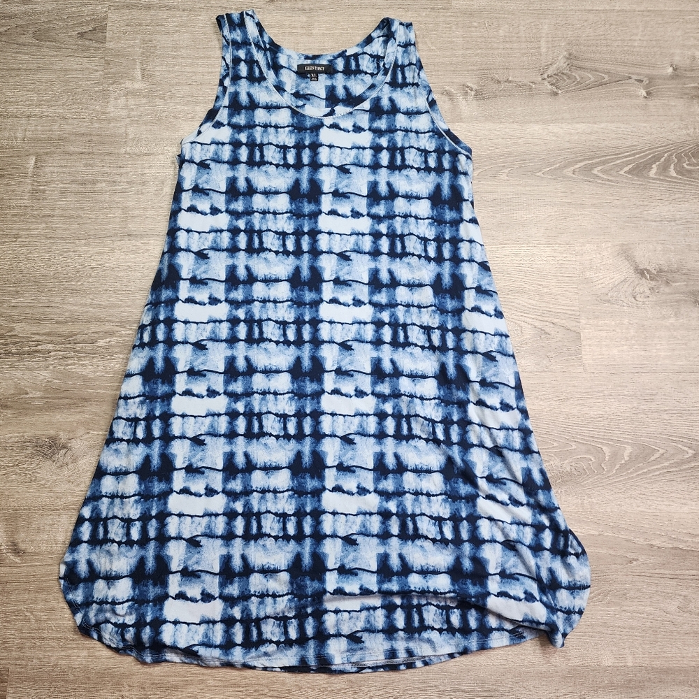 ELLEN TRACY Blue White Tank Dress Tie Dye Pattern Sleeveless XL